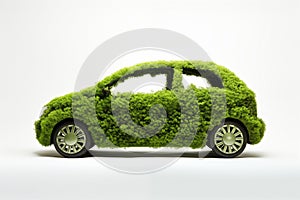 Eco Green Motoring Concept With Car Made From Green Plants And Vegetation On White Background photo