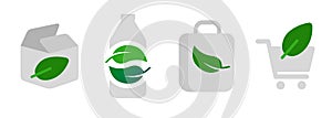 Eco green shopping experience cardboard bottle shopping bag cart with leaf icon reusable bio degradable photo