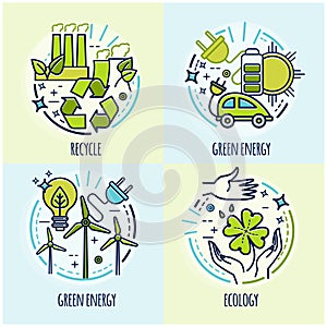 Eco, green technology, organic, bio design concept. Vector cartoon thin line illustration for infographic or web app