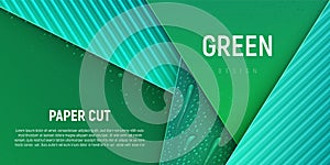 ECO green vector illustration. Different water drops lie on green gradient background.