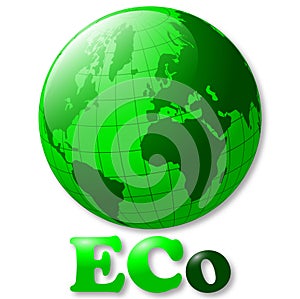 Eco green world globe glossy illustration