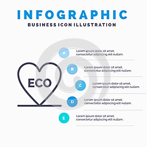 Eco, Heart, Love, Environment Line icon with 5 steps presentation infographics Background