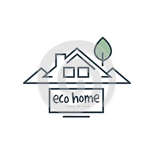 Eco home logo design, ecologic home sign with green leaf, clean energy, building materials and technologies vector