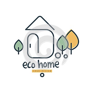 Eco home logo design, ecologic home sign with green trees, clean energy and technologies vector Illustration on a white