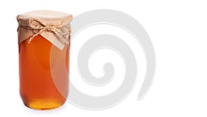 eco home made honey in jar isolated on white background. copy space, template