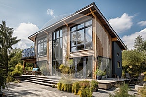 eco-home with solar panels and energy efficient windows