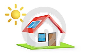 Eco House concept with solar panel, vector illustration