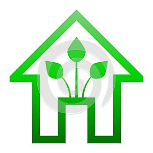 Eco house - green home icon - green gradient outline, isolated - vector