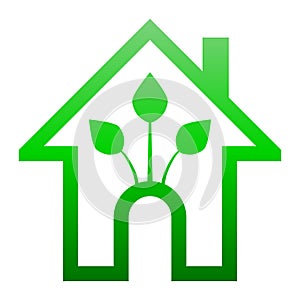 Eco house - green home icon - green gradient outline, isolated - vector
