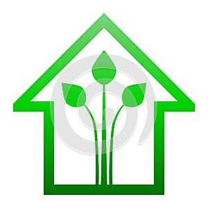 Eco house - green home icon - green gradient outline, isolated - vector