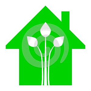 Eco house - green home icon - green, isolated - vector