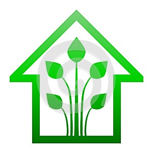 Eco house - green home icon - green outline, gradient, isolated - vector