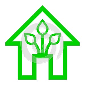 Eco house - green home icon - green outline, isolated - vector