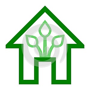 Eco house - green home icon - green outline, isolated - vector