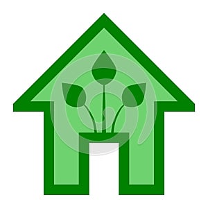 Eco house - green home icon - green outline, isolated - vector