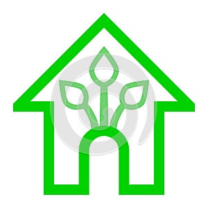 Eco house - green home icon - green outline, isolated - vector