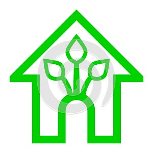 Eco house - green home icon - green outline, isolated - vector