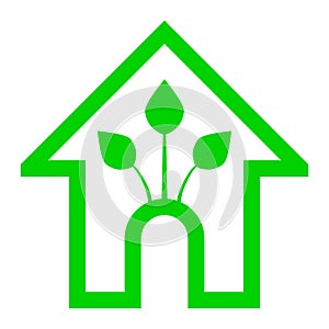 Eco house - green home icon - green outline, isolated - vector