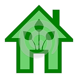 Eco house - green home icon - green outline, isolated - vector
