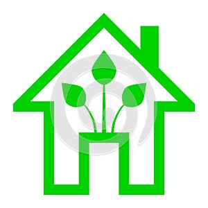 Eco house - green home icon - green outline, isolated - vector