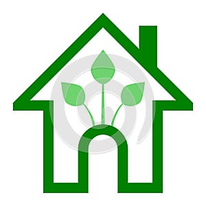 Eco house - green home icon - green outline, isolated - vector