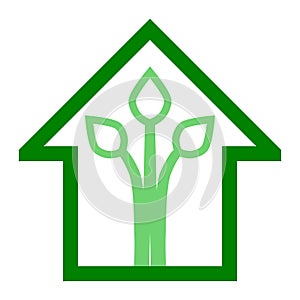 Eco house - green home icon - green outline, isolated - vector