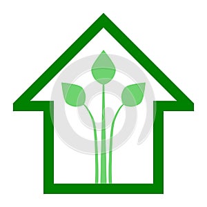 Eco house - green home icon - green outline, isolated - vector