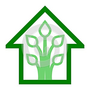 Eco house - green home icon - green outline, isolated - vector