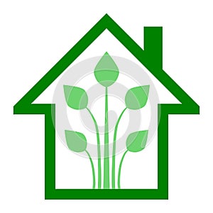 Eco house - green home icon - green outline, isolated - vector