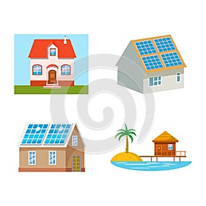 Eco house icon set, cartoon style