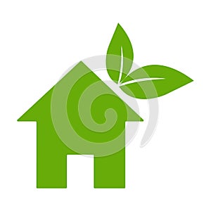 Eco house icon vector environment home with green leaves sign for graphic design, logo, website, social media, mobile app, ui