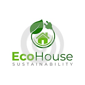 Eco House logo template, Greenhouse vector design, Sustainable house logo,