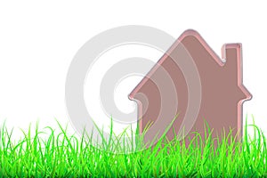 Eco House model in green grass isolated on white background. Green house concept