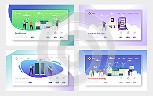 Eco House Renewable Energy Landing Page Set. Vote for Future and Build Home from Material and Technology