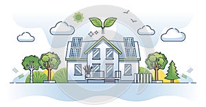 Eco houses using sustainable and nature friendly resources outline concept photo