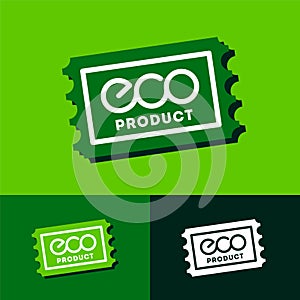 ECO icon. Emblem for organic products. White letters in a frame on a green tear-off sticker. Identity. App button.