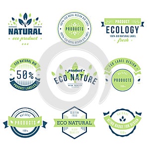 Eco icons, labels set. Organic tags. Natural product elements. V