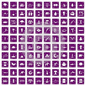 100 eco icons set grunge purple