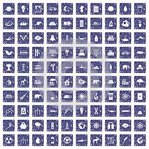 100 eco icons set grunge sapphire