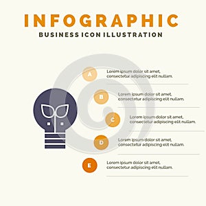 Eco, Idea, Lamp, Light Solid Icon Infographics 5 Steps Presentation Background