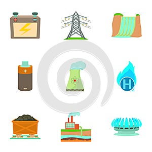 Eco industry icons set, cartoon style