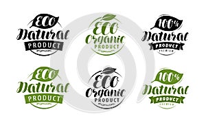 Eco label or logo. Set of healthy natural, organic product badges. Vector illustration