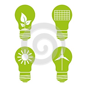 Eco lamp icon. filled flat sign for mobile concept and web design. Light bulb with leaf icon, solar panel, sun.