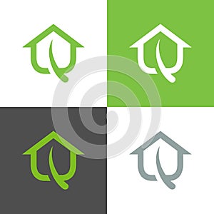 Eco leaf house logo design, green leaves home symbol - Vector
