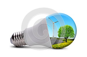 Eco LED bulb with solar panel and wind turbine