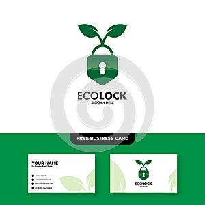 Eco Lock Logo, vector logo design for agriculture, agronomy, rural country farming field, natural harvest, Free Business Card