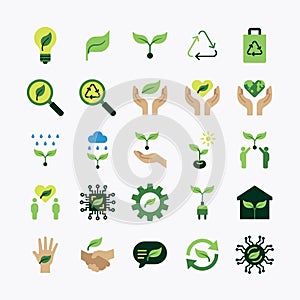 Eco logo flat icons set. ecology system clean energy. simple design vector