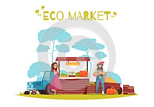 Eco Market Horticulture Cartoon Illustration photo