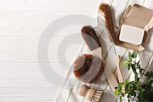 Eco natural coconut soap and brushes for washing dishes, eco fri