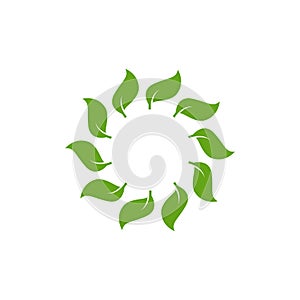 Eco nature green color leaf vector logo flat icon set. Circle Leaf with white background.